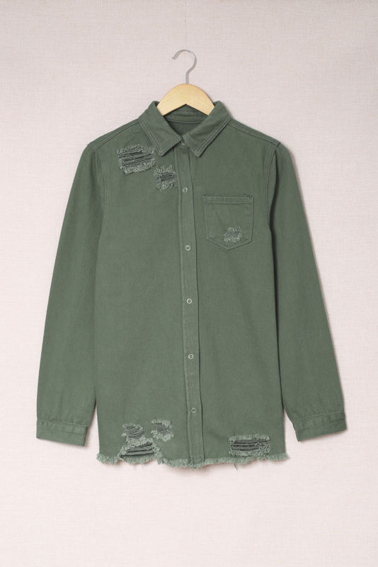 Green Ripped Denim Jacket