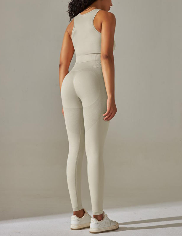 Light Gray Tank Yoga Bra and High Waist Pant Set