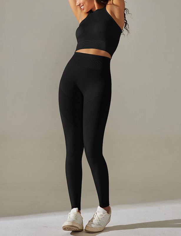 Black Tank Yoga Bra and High Waist Pant Set