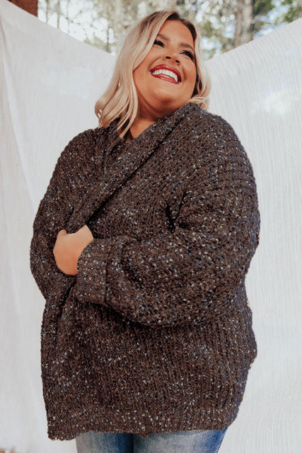 Coffee Open Front Knit Plus Size Cozy Cardigan