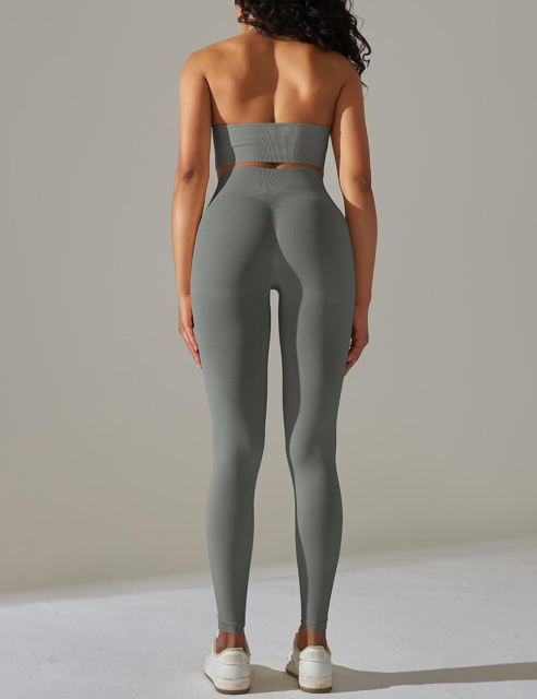 Dark Gray Seamless Knit Halter Yoga Bra and Legging Set