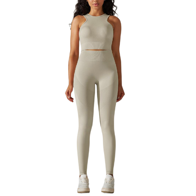 Light Gray Tank Yoga Bra and High Waist Pant Set