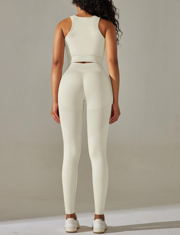 White Tank Yoga Bra and High Waist Pant Set