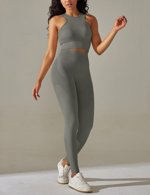 Dark Gray Tank Yoga Bra and High Waist Pant Set