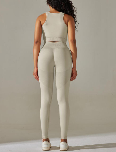 Light Gray Tank Yoga Bra and High Waist Pant Set