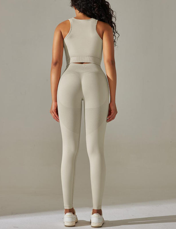 Light Gray Tank Yoga Bra and High Waist Pant Set