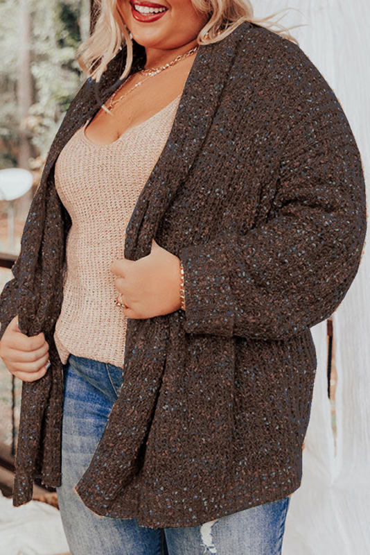 Coffee Open Front Knit Plus Size Cozy Cardigan