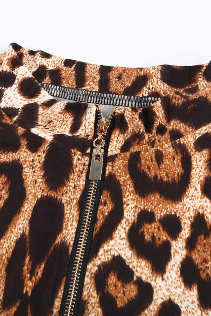Leopard Print Gold O-Ring Zipper Bodysuit