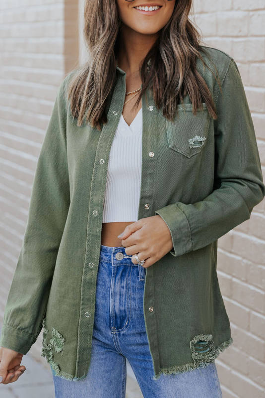 Green Ripped Denim Jacket