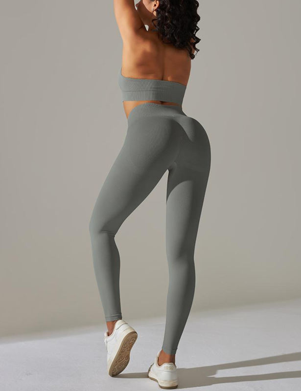 Dark Gray Seamless Knit Halter Yoga Bra and Legging Set