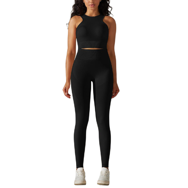 Black Tank Yoga Bra and High Waist Pant Set