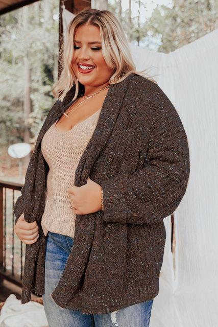 Coffee Open Front Knit Plus Size Cozy Cardigan