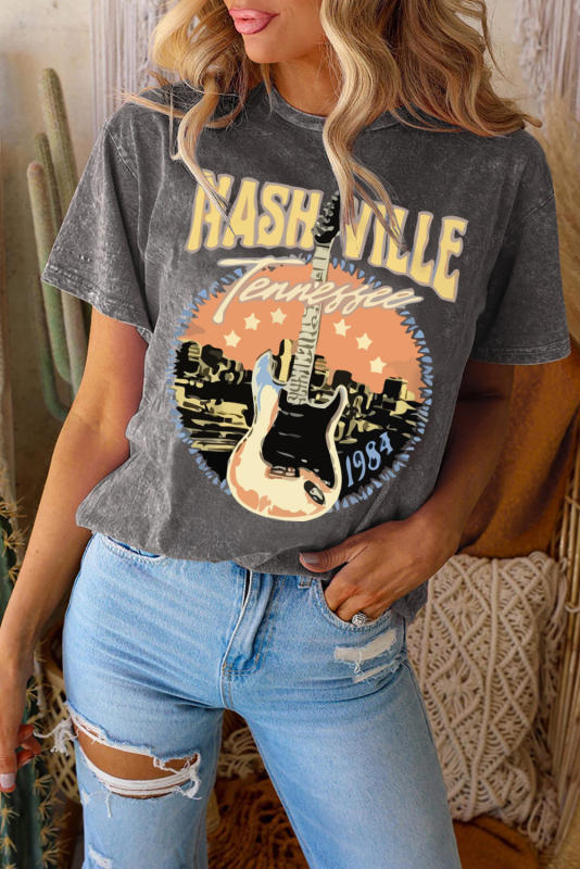 Black NASHVILLE Tennessee Vintage Music Graphic Tee