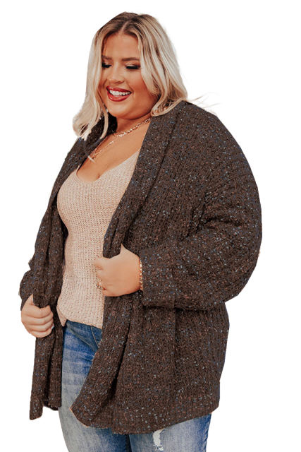 Coffee Open Front Knit Plus Size Cozy Cardigan