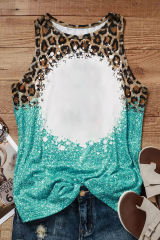 Light Blue Bleached Leopard Tie-dye Print Tank Top