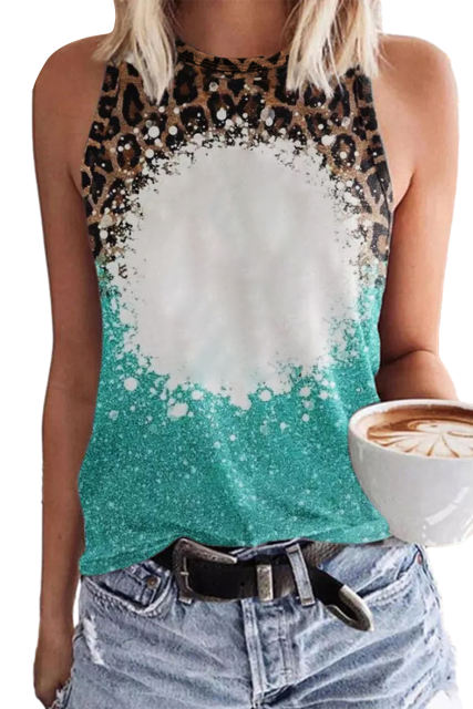 Light Blue Bleached Leopard Tie-dye Print Tank Top