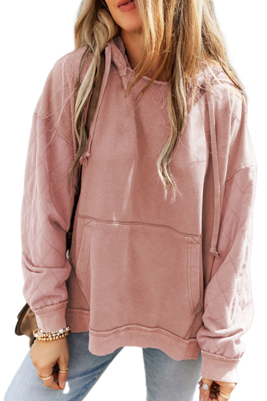 Light Pink Quilted Patchwork Exposed Seam Hoodie