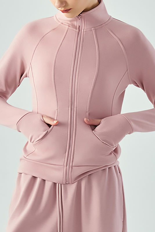 Peach Blossom Active Solid Zipper Yoga Coat