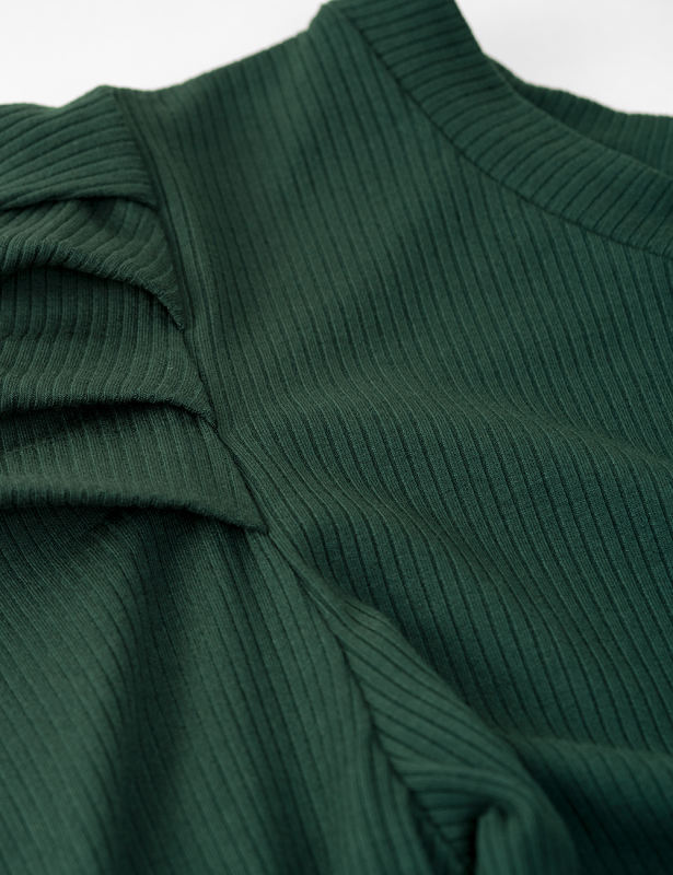 Dark Green Solid Color Button Long Sleeve Bodycon Dress