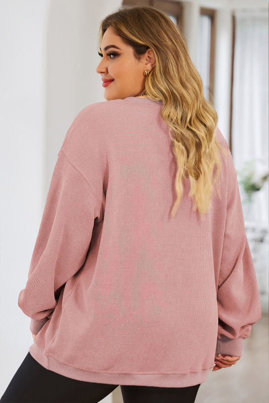 Pink Sequined Heart Shaped Corded Plus Size Sweatshirt