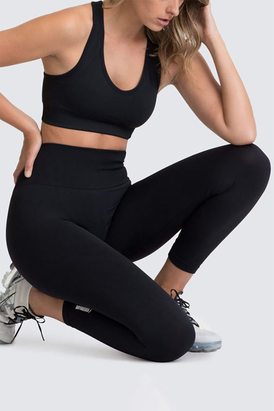 Black Solid Color Sports Bra and High Waist Leggings Active Set