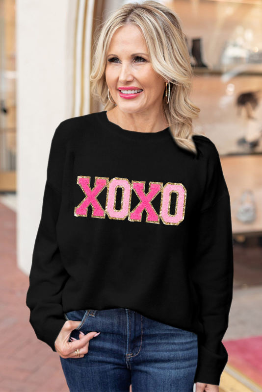 Color Black XOXO Round Neck Casual Sweater