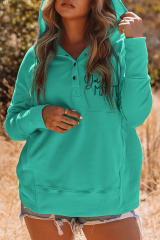 Sky Blue Valentine Heart &amp; Slogan Print Henley Hoodie