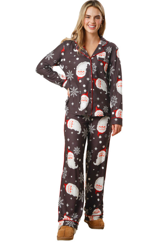 Printed Christmas Santa Claus Print Shirt and Pants Pajama Set