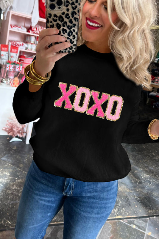 Color Black XOXO Round Neck Casual Sweater