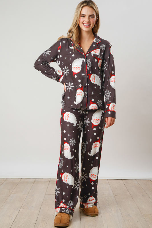 Printed Christmas Santa Claus Print Shirt and Pants Pajama Set