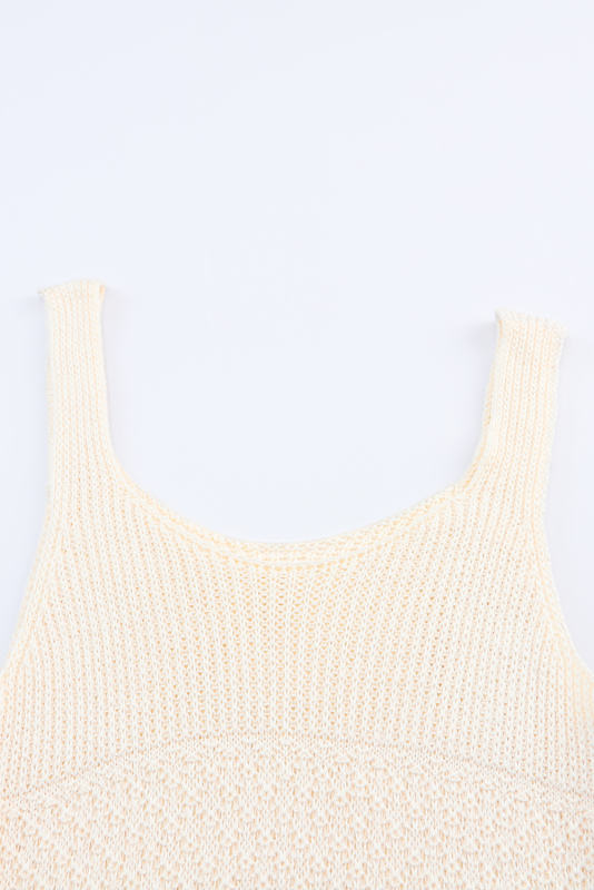 Beige Crochet Ruffled Hem Knitted Vest