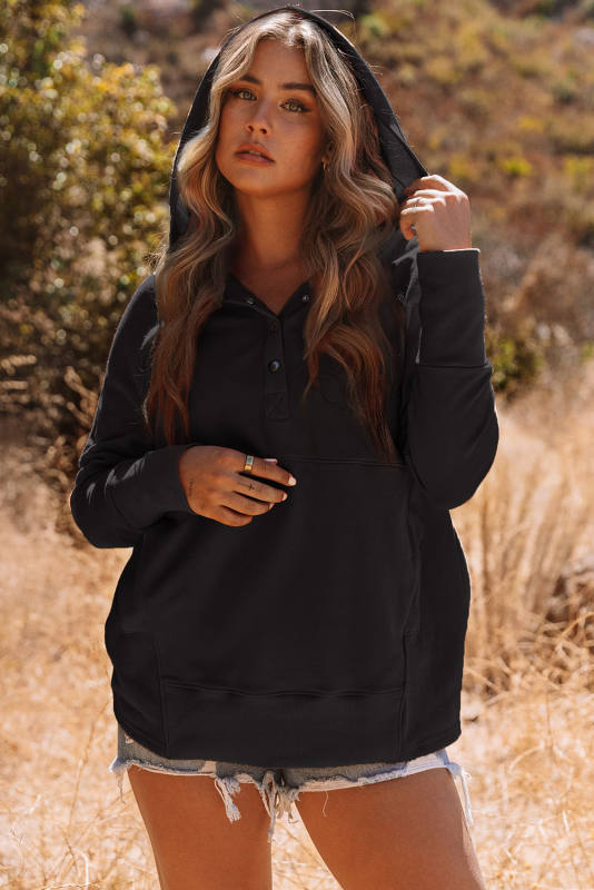 Black Best Wish Slogan Graphic Henley Hoodie