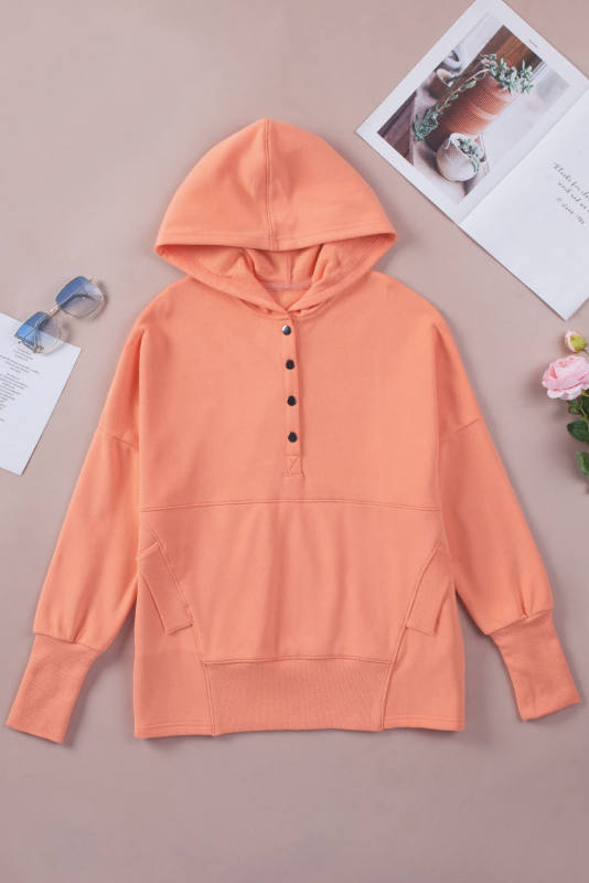 Orange Flower Slogan Graphic Henley Hoodie