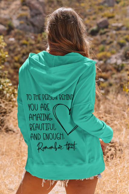 Sky Blue Valentine Heart &amp; Slogan Print Henley Hoodie