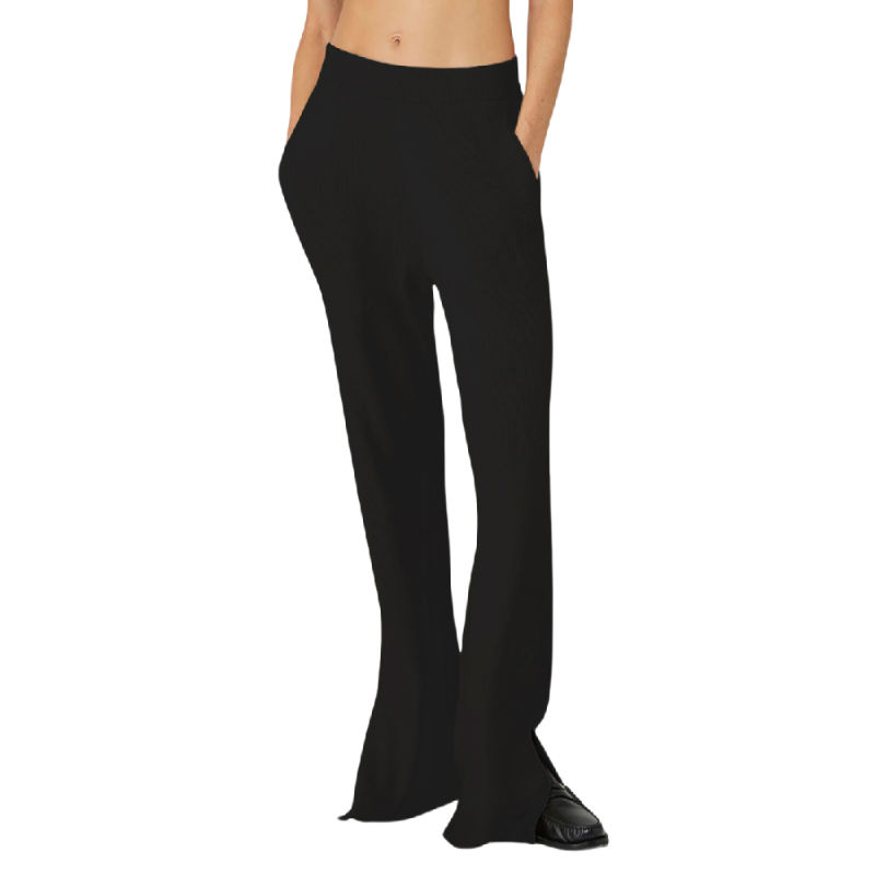 Black Solid Color Loose Fit Yoga Pants