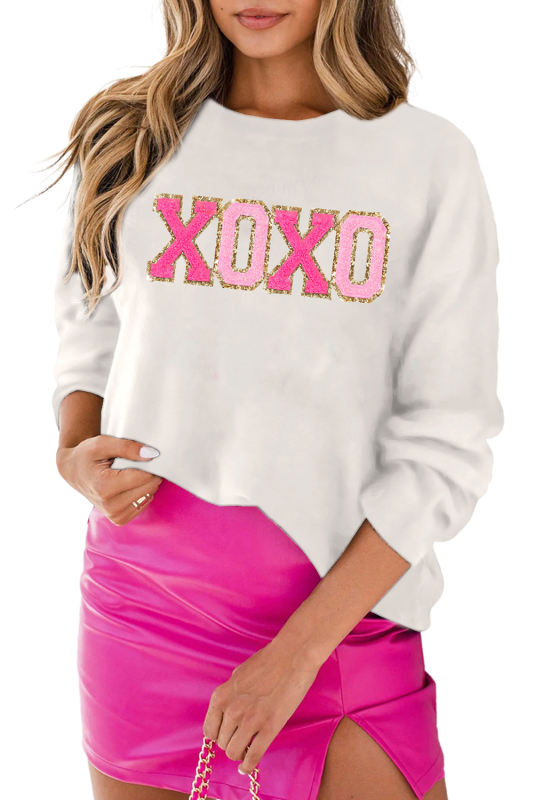 White XOXO Round Neck Casual Sweater