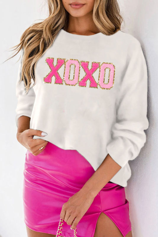 White XOXO Round Neck Casual Sweater