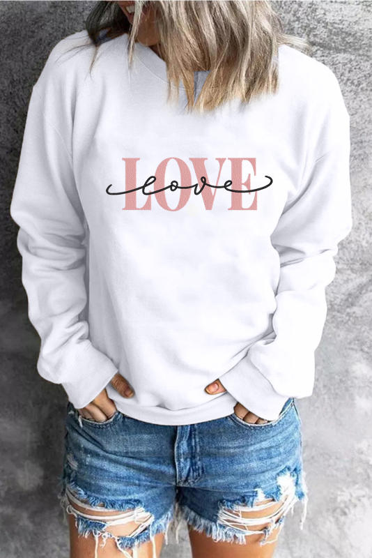 White LOVE Embroidered Crew Neck Drop Shoulder Sweatshirt