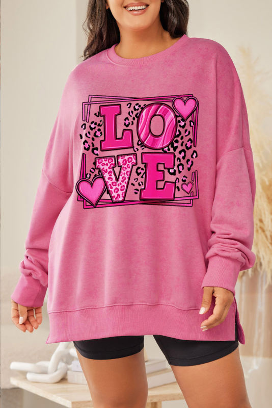 Pink Valentines LOVE Graphic Plus Size Side Split Sweatshirt