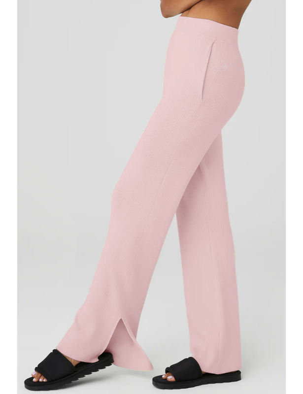 Pink Solid Color Loose Fit Yoga Pants