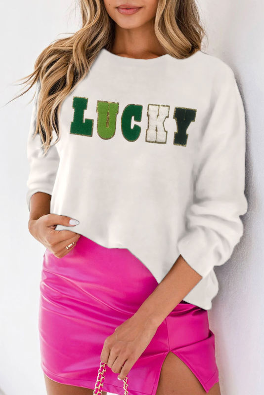 White LUCKY Round Neck Casual Sweater LC2723655-P120