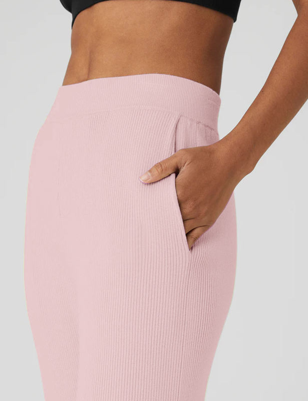 Pink Solid Color Loose Fit Yoga Pants