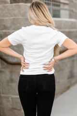 White Valentine LOVE Gesture Print Crew Neck T Shirt