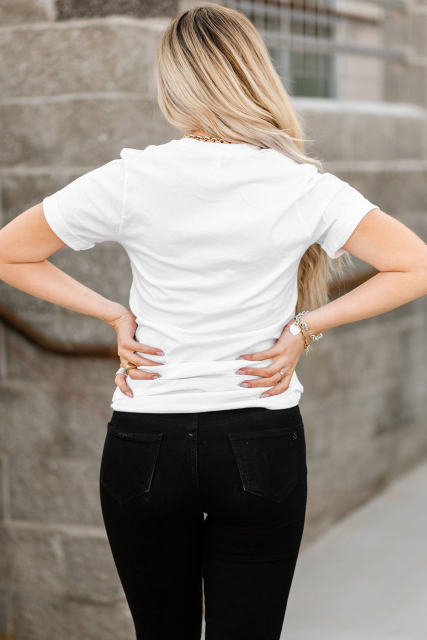 White Valentine LOVE Gesture Print Crew Neck T Shirt