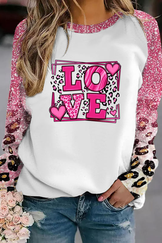 Pink LOVE Leopard Raglan Sleeve Graphic T Shirt