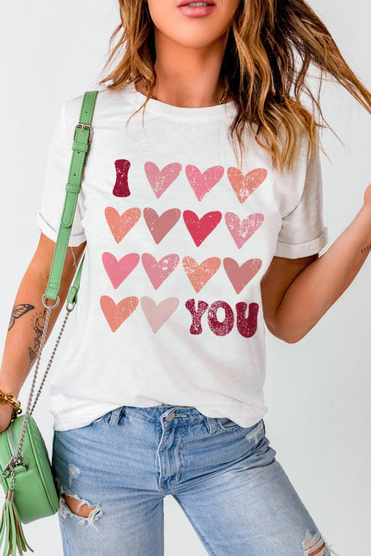 White I Love You Funny Graphic Valentine Tee