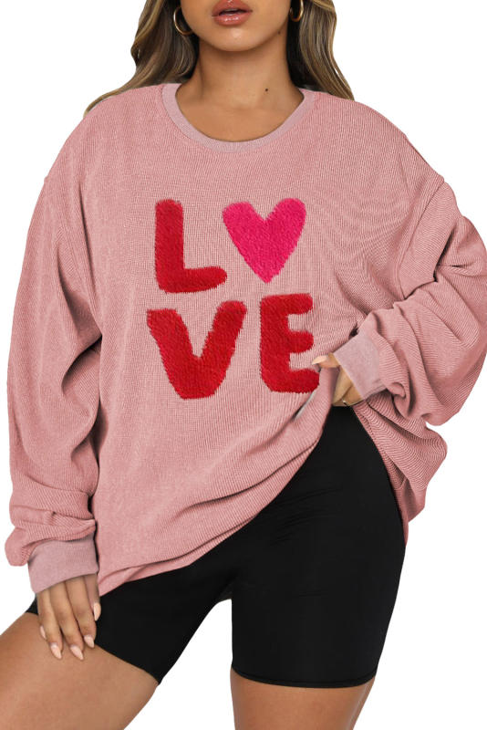 Pink LOVE Chenille Embroidered Graphic Plus Size Sweatshirt