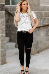 White Valentine LOVE Gesture Print Crew Neck T Shirt