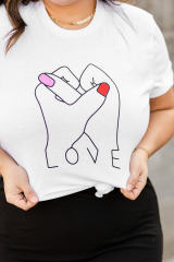 White Valentine LOVE Gesture Print Crew Neck T Shirt