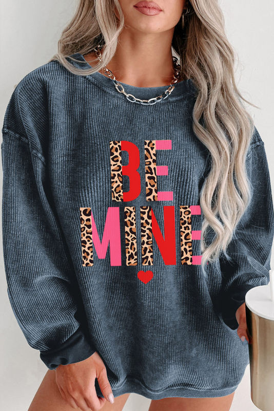Blue Leopard BE MINE Print Corded Plus Size Sweatshirt